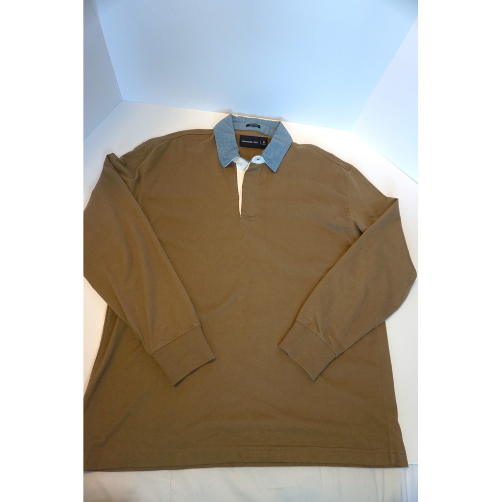 Abercrombie & Fitch Mens Oversized Rugby Shirt Brown Denim Collar Long Sleeve M - Picture 4 of 9